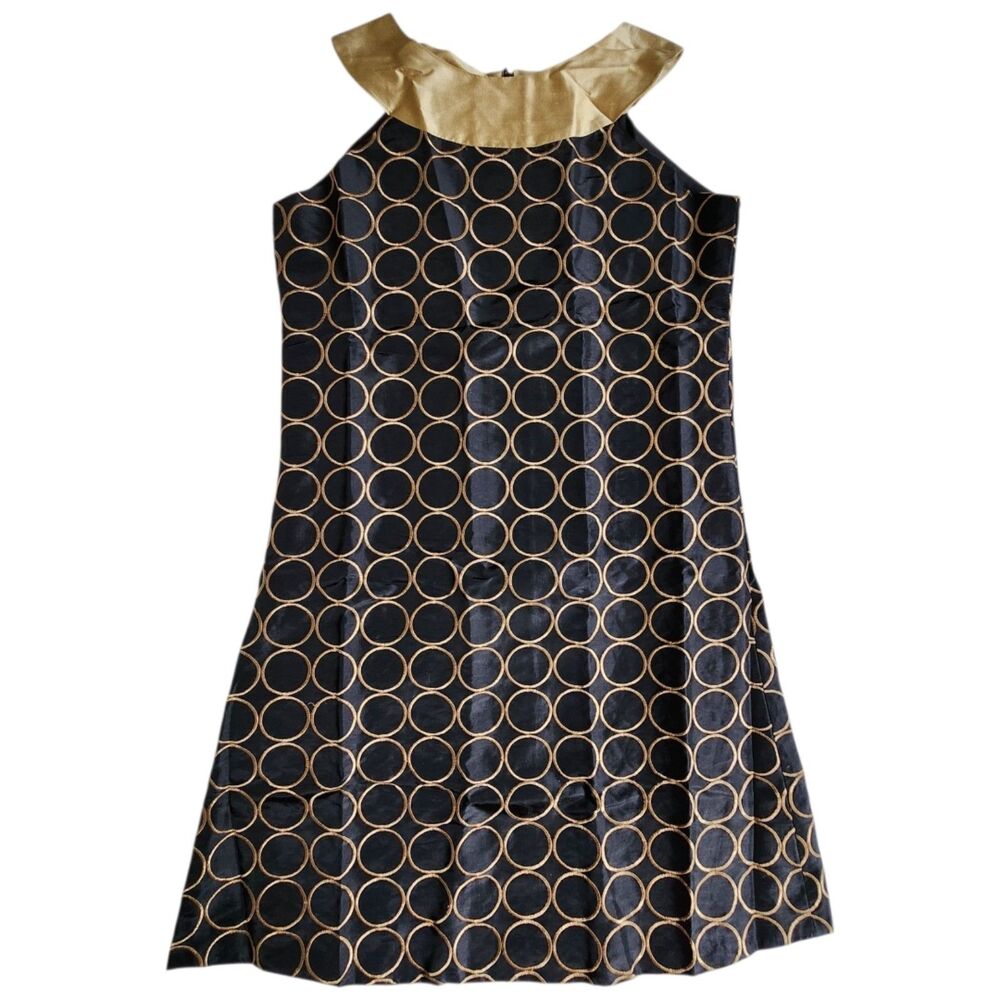 Susanne Lively Designs Black Gold Embroidered Sheath Mock Neck Formal Dress 14